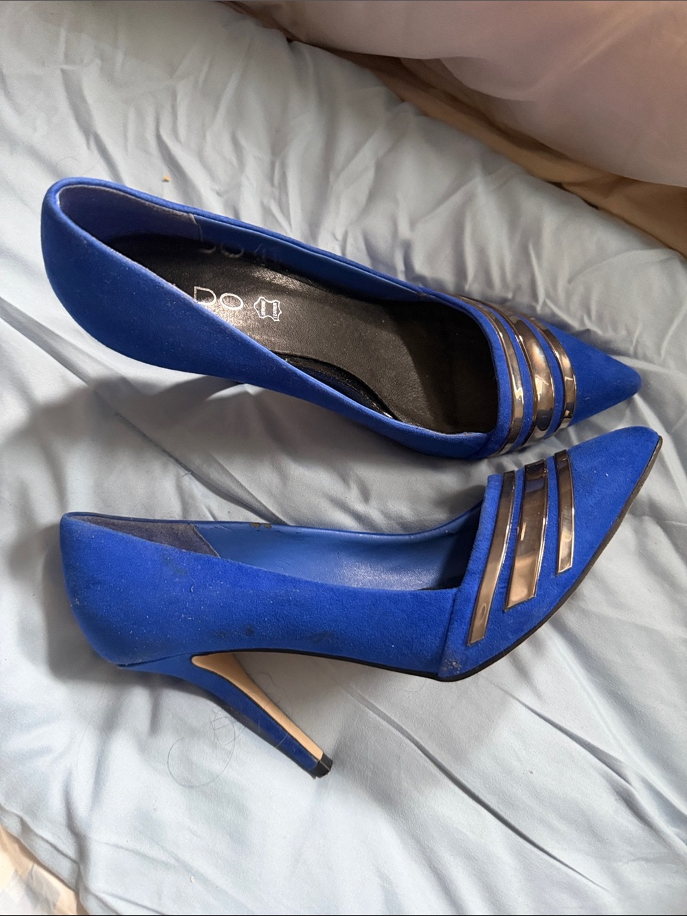Aldo Cobalt Blue Pointed Toe Heels with Metallic Straps